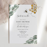 Invitation Sucré comme peut être Eucalyptus Baby shower Invit<br><div class="desc">Baby shower sur le thème des abeilles invitation à honorer la maman à être! Le design présente des peignes jaunes et dorées et des Eucalyptus avec une illustration d'abeilles. Personnalisez avec vos informations ou cliquez sur "Cliquez pour customiser plus loin" pour modifier les styles, la taille et les couleurs des...</div>