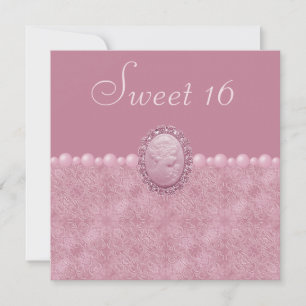 Invitation Sucré de caméo et perles roses Vintages 16