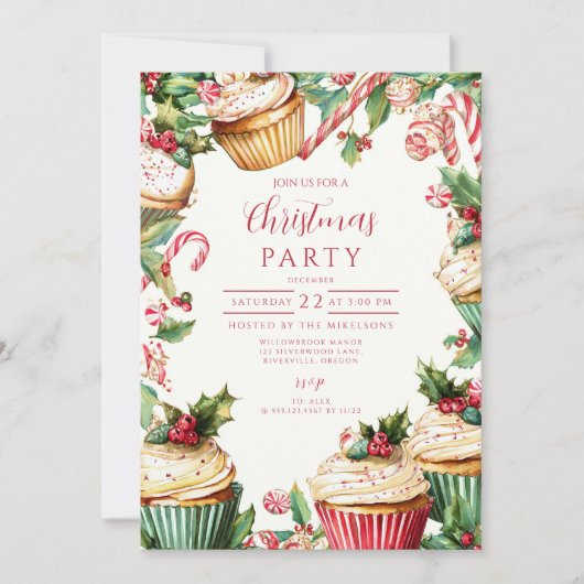 Invitation Sucre de canne Cupcake Noël (Devant)