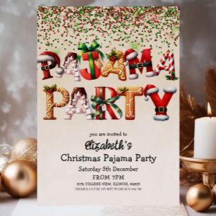 Invitation Sucre de canne de fête du pyjama de Noël Santa Hat