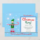 Invitation Sucre de canne de Noël bleu Elf (Devant / Derrière)