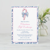 Invitation Sucre de canne de Noël en toile bleu et rose (Debout devant)