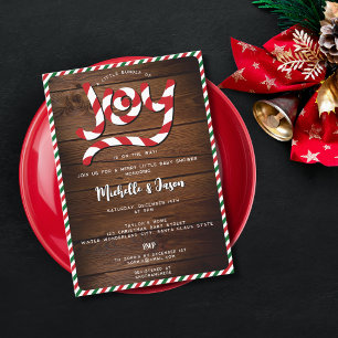 Invitation Sucre de canne de Noël rouge rustique Baby shower 