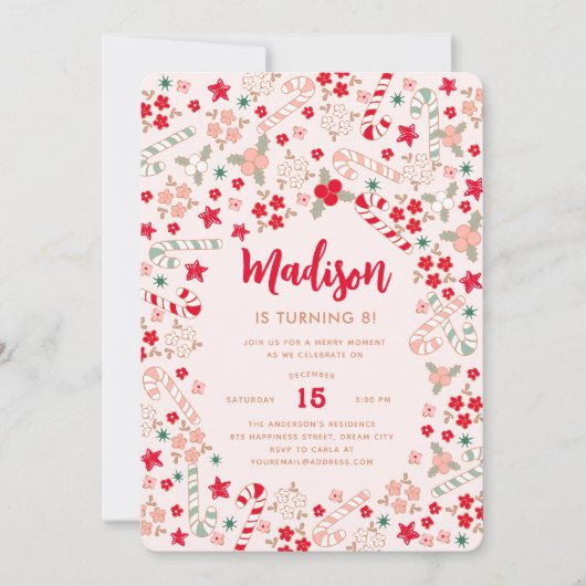 Invitation Sucre de canne Fêtes de Noël Fête d'anniversaire (Devant)