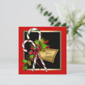 Invitation Sucre de canne Holly Red Christmas Party (Debout devant)