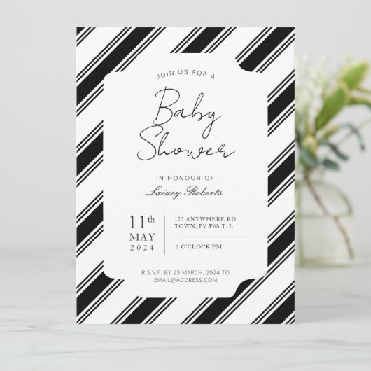 Invitation Sucre de canne noir et blanc Diagonal Stripe Douch (Debout devant)