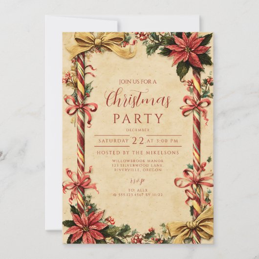 Invitation Sucre de canne Poinsettia Noël (Devant)