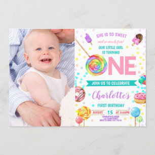 Invitation Sucré et amusant Candy Land 1er anniversaire