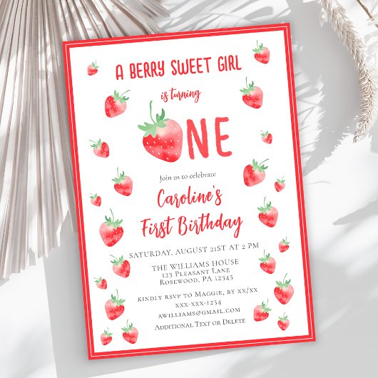 Invitation Sucre fraise Premier anniversaire