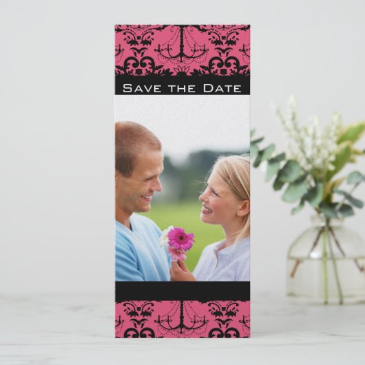 Invitation Sucré framboise et lustre noir Enregistrer la date (Debout devant)