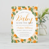 Invitation Sucre Orange Branches Florales Baby shower agrumes (Debout devant)