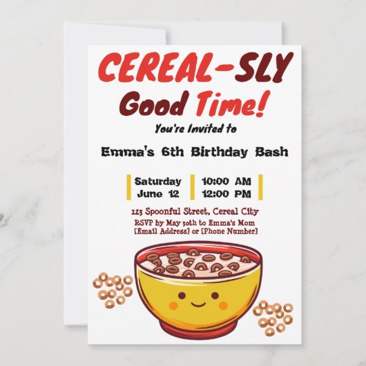 Invitation Sucrerie et Douce Surprises : Une Fête de Céréales (Devant)