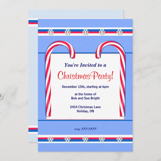 Invitation Sucres de canne de Noël bleu (Devant / Derrière)