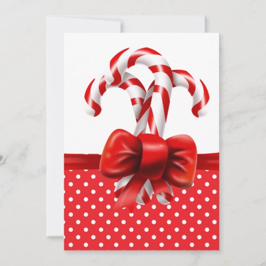 Invitation Sucres de canne de Noël Bow avec points rouges et (Devant)