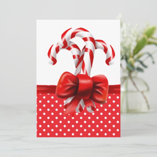 Invitation Sucres de canne de Noël Bow avec points rouges et  (Debout devant)