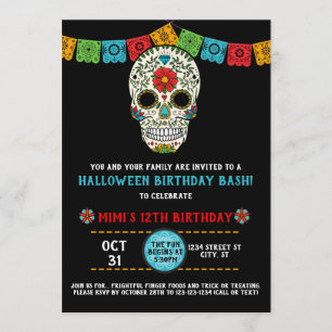 Invitation Sucrez l'anniversaire de crâne, jour du mort, noir