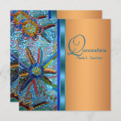 Invitation Sud-ouest Turquoise Bleu Orange Quinceanera (Devant / Derrière)
