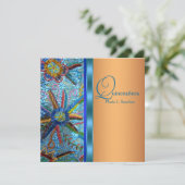 Invitation Sud-ouest Turquoise Bleu Orange Quinceanera (Debout devant)