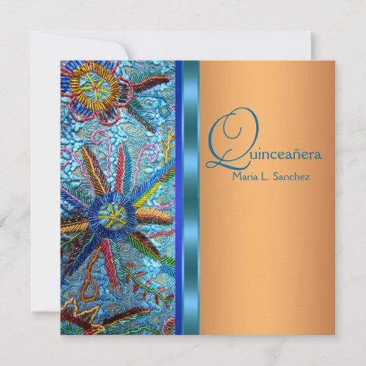 Invitation Sud-ouest Turquoise Bleu Orange Quinceanera (Devant)