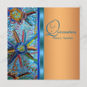 Invitation Sud-ouest Turquoise Bleu Orange Quinceanera