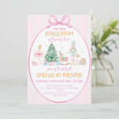 Invitation Sugar Plum Christmas Nutcracker Pink Bow Birthday (Debout devant)