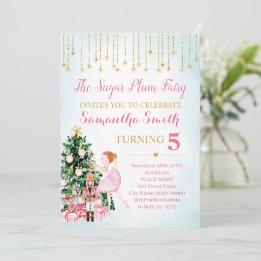Invitation Sugar Plum Fairy Nutcracker parties scintillant hi (Debout devant)