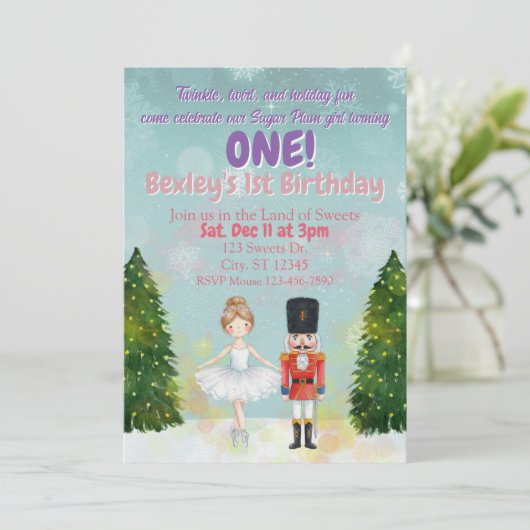 Invitation Sugar Plum is One, Nutcracker 1st birthday (Debout devant)