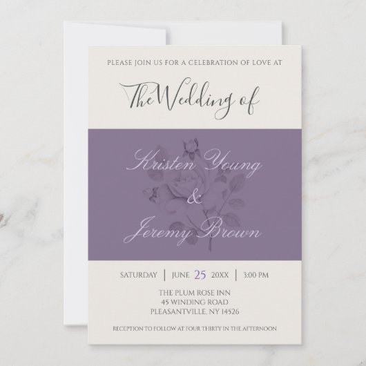 Invitation Sugar Plum Rose moderne Mariage de script (Devant)