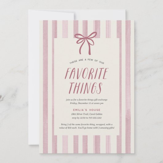 Invitation Sugar Plum Stripe Holiday Favorite Things Party (Devant)