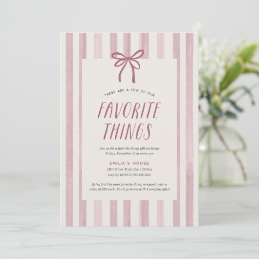 Invitation Sugar Plum Stripe Holiday Favorite Things Party (Debout devant)