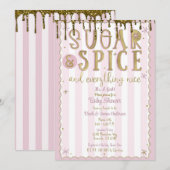 Invitation SUGAR & SPICE Or Glitter Doré Saupoudrer Rose Baby (Devant / Derrière)