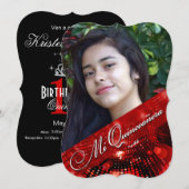 Invitation Sugey2 Lumières magiques Photo Quinceanera - rouge (Devant / Derrière)