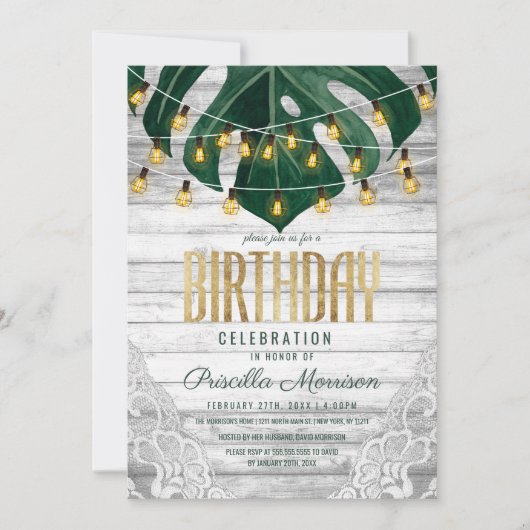 Invitation Suisse Fromage Leaf String Lights Lace Or Annivers (Devant)