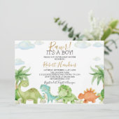 Invitation Suite d'invitation Baby shower Dinosaur (Debout devant)