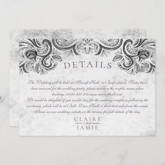 Invitation Suite d'invitation Rose rustique noir et blanc, (Devant / Derrière)