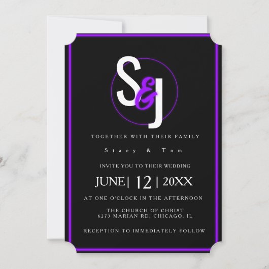Invitation Suite Mariage moderne Glam violet Neon (Devant)