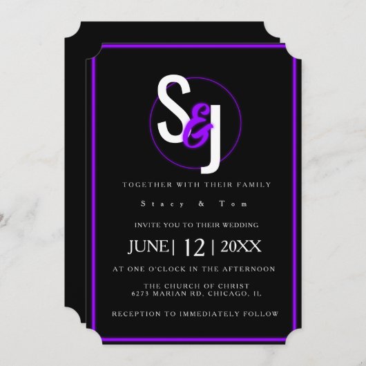 Invitation Suite Mariage moderne Glam violet Neon (Devant / Derrière)