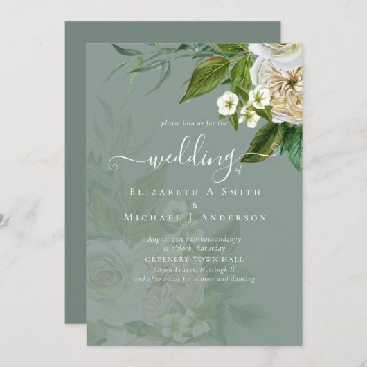 Invitation Suite Mariage Sublime - Roses Blanches (Devant / Derrière)