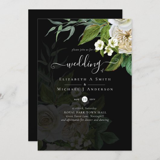 Invitation Suite Mariage Sublime - Roses Blanches (Devant / Derrière)