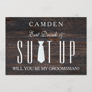 Invitation Suitup Arrière - plan de bois Serez-vous mon marié