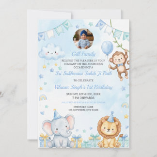 Invitation Sukhmani Sahib Path Baby Boy 1st Birthday Card