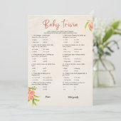 Invitation Summer Baby Trivia Baby shower Game Card (Debout devant)