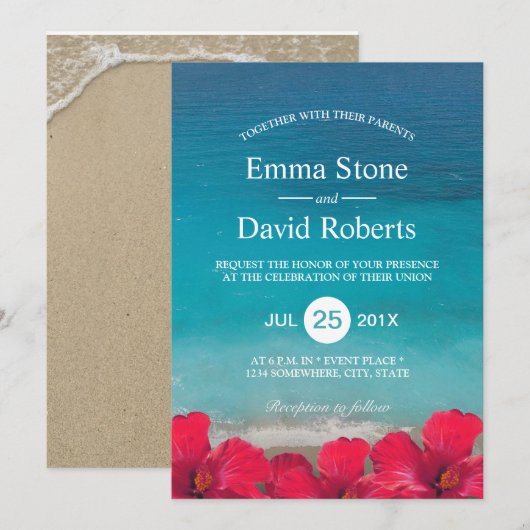 Invitation Summer Beach Élégant Mariage de fleurs tropicales (Devant / Derrière)