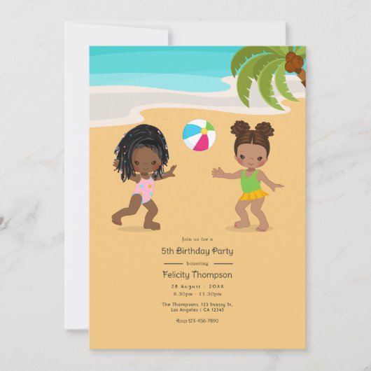 Invitation Summer Beach Fille fête d'anniversaire (Devant)