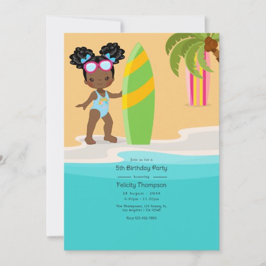 Invitation Summer Beach Fille fête d'anniversaire (Devant)