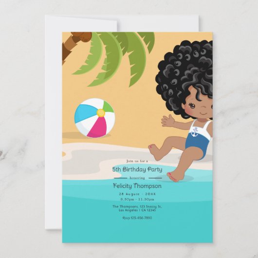 Invitation Summer Beach Fille fête d'anniversaire (Devant)