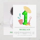 Invitation Summer Beach Genre Neutre 1er Anniversaire (Devant / Derrière)