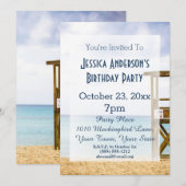 Invitation Summer Beach Lifeguard Blue Anniversaire (Devant / Derrière)