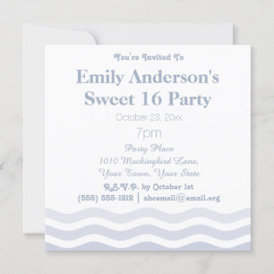 Invitation Summer Beach Ombre Blue Waves Sweet 16 Anniversair