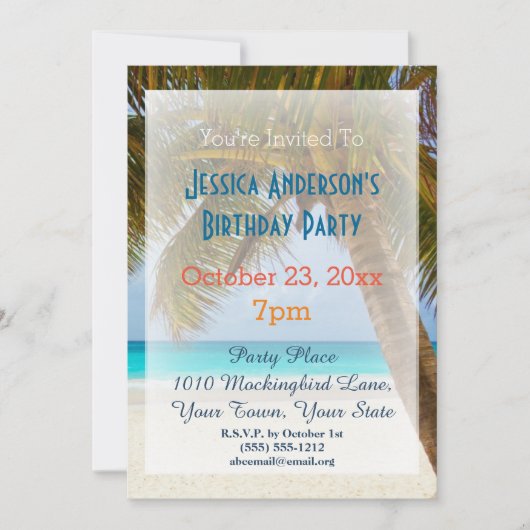 Invitation Summer Beach Palm Tree Tropical Birthday (Devant)